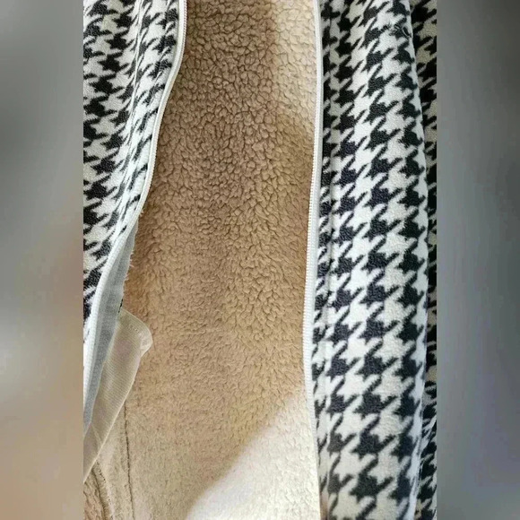 Columbia Houndstooth Fleece Hooded Full Zip Pocket Sz Small Cream&Gray - Picture 7 of 7